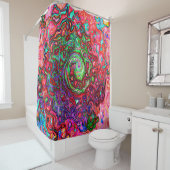 Waterverf Red Groovy Abstract Retro vloeistof Douchegordijn (In situ)