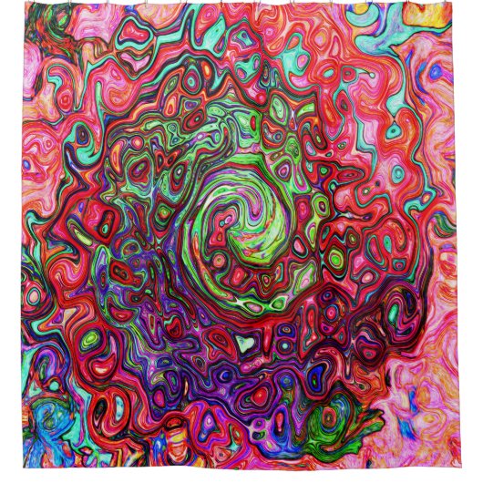 Waterverf Red Groovy Abstract Retro vloeistof Douchegordijn (Voorkant)