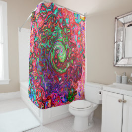 Waterverf Red Groovy Abstract Retro vloeistof Douchegordijn