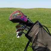 Waterverf Red Groovy Abstract Retro vloeistof Golfheadcover (Insitu)