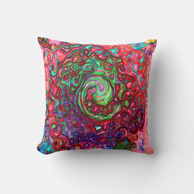 Waterverf Red Groovy Abstract Retro vloeistof Kussen (Voorkant)