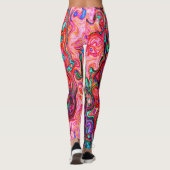 Waterverf Red Groovy Abstract Retro vloeistof Leggings (Achterkant)