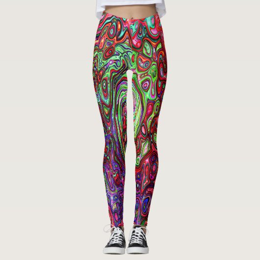 Waterverf Red Groovy Abstract Retro vloeistof Leggings (Voorkant)