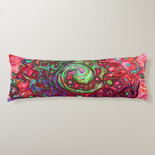 Waterverf Red Groovy Abstract Retro vloeistof Lichaamskussen (Voorkant)