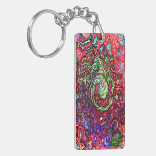 Waterverf Red Groovy Abstract Retro vloeistof Sleutelhanger (Voorkant Links)