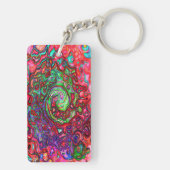 Waterverf Red Groovy Abstract Retro vloeistof Sleutelhanger (achterkant)