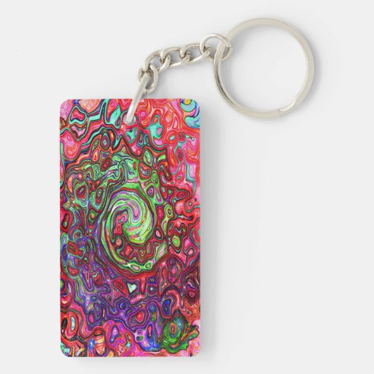 Waterverf Red Groovy Abstract Retro vloeistof Sleutelhanger (achterkant)