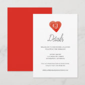 Waterverf Red Heart Wedding Details Kaart (Voorkant / Achterkant)