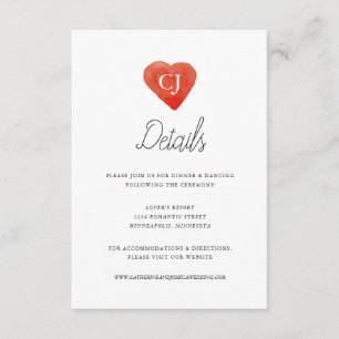 Waterverf Red Heart Wedding Details Kaart