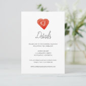 Waterverf Red Heart Wedding Details Kaart (Staand voorkant)