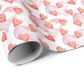 Waterverf Red Hearts Pattern Valentijnsdag Cadeaupapier (Rol Hoek)
