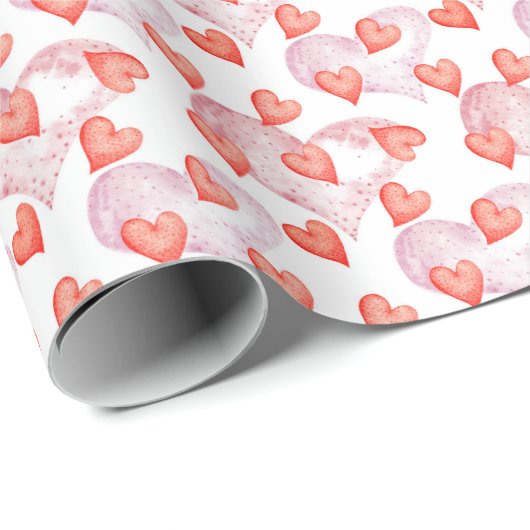 Waterverf Red Hearts Pattern Valentijnsdag Cadeaupapier (Rol Hoek)