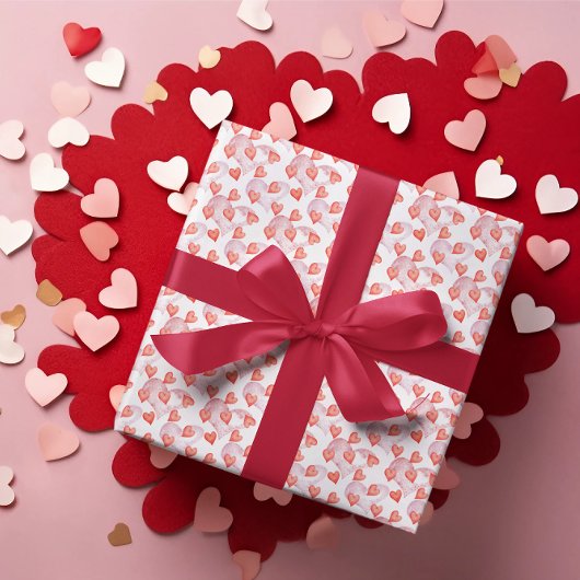 Waterverf Red Hearts Pattern Valentijnsdag Cadeaupapier