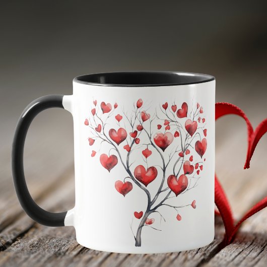 Waterverf Red Hearts Tree Valentijnsdag Mok