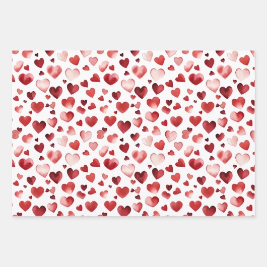 Waterverf Red Hearts Valentijnsdag Inpakpapier Vel (Voorkant 2)