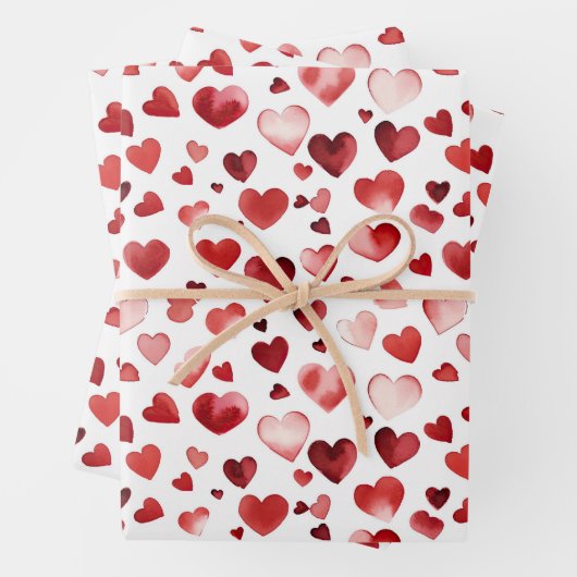Waterverf Red Hearts Valentijnsdag Inpakpapier Vel (In situ)