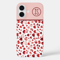 Waterverf Red Hearts Valentijnsdag Monogrammed