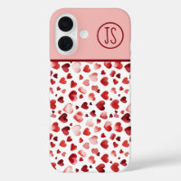 Waterverf Red Hearts Valentijnsdag Monogrammed