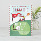 Waterverf Red Hole in One Golf 1e Verjaardag Kaart (Staand voorkant)