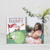 Waterverf Red Hole in One Golf 1e Verjaardagsfoto Kaart (Staand voorkant)