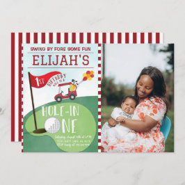 Waterverf Red Hole in One Golf 1e Verjaardagsfoto Kaart