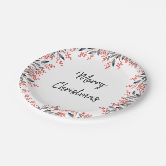 Waterverf Red Holiday Party Winterbessen Papieren Bordje (Gekanteld)