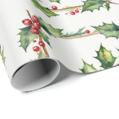 Waterverf Red Holly Berry Christmas Art Cadeaupapier (Rol Hoek)