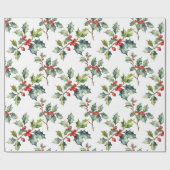 Waterverf Red Holly Berry Christmas Art Cadeaupapier (Vlak)