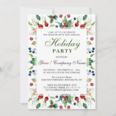 Waterverf Red Holly Berry Vakantie Party Kaart (Voorkant)