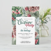 Waterverf Red Holly Green Pine met kerstfeest Kaart (Staand voorkant)