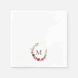 Waterverf Red Kerstmis Wreater Monogram Napkins Servet