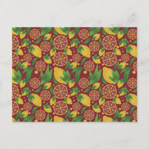 Waterverf Red Lemon Fruit Pattern Briefkaart
