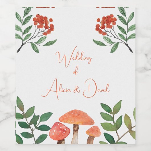 Waterverf Red Mushroom bruiloft Wijn Etiket (Enkel label)