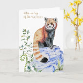 Waterverf Red Panda Afstuderen Kaart (Gele Bloem)