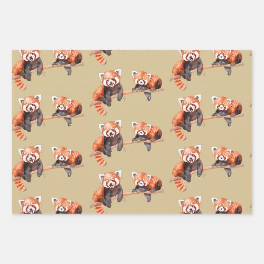 Waterverf Red Panda Beer Inpakpapier Vel (Voorkant 3)