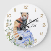 Waterverf Red Panda Kinder gepersonaliseerd Grote Klok (Voorkant)