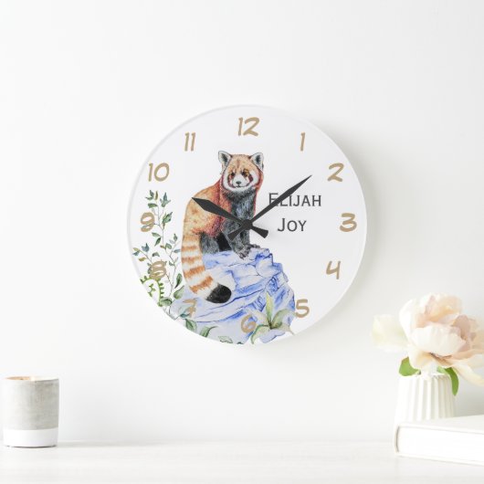 Waterverf Red Panda Kinder gepersonaliseerd Grote Klok (Huis)