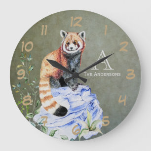 Waterverf Red Panda Monogram Sage Gold Grote Klok