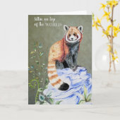 Waterverf Red Panda Sage Gold Afstuderen Kaart (Gele Bloem)