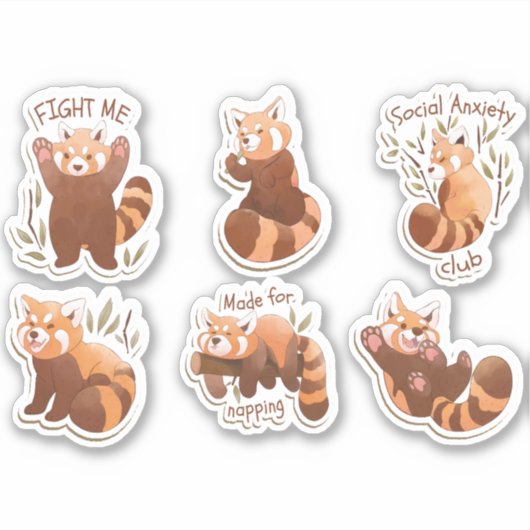 WATERVERF RED PANDA STICKERS SET (Voorkant)