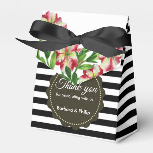 Waterverf Red Petunias Black White Stripes Bedankdoosjes