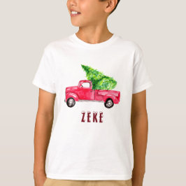 Waterverf Red Pickup truck kerstboomschoen T-shirt