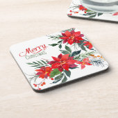 Waterverf Red Poinsettia Bouquet kerst Bier Onderzetter (Linkerzijde)