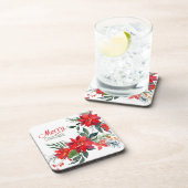 Waterverf Red Poinsettia Bouquet kerst Bier Onderzetter (Rechterzijde)