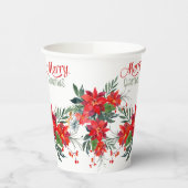 Waterverf Red Poinsettia Bouquet kerst  Papieren Bekers (Links)
