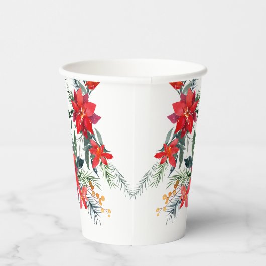 Waterverf Red Poinsettia Bouquet kerst  Papieren Bekers (Rechts)