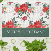 Waterverf Red Poinsettia Bouquet kerst Theedoek (Gevouwen)