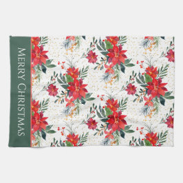 Waterverf Red Poinsettia Bouquet kerst Theedoek