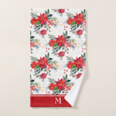 Waterverf Red Poinsettia Bouquet Monogram Bad Handdoek (Handdoek)