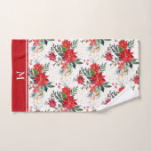 Waterverf Red Poinsettia Bouquet Monogram Bad Handdoek (Handdoek)